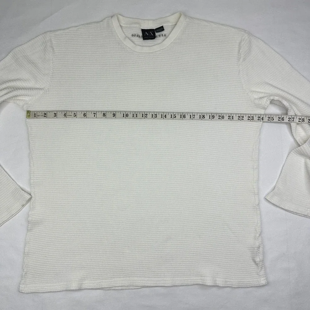 Armani Exchange Mens XXL White Waffle Knit Thermal Long Sleeve Shirt Logo Back